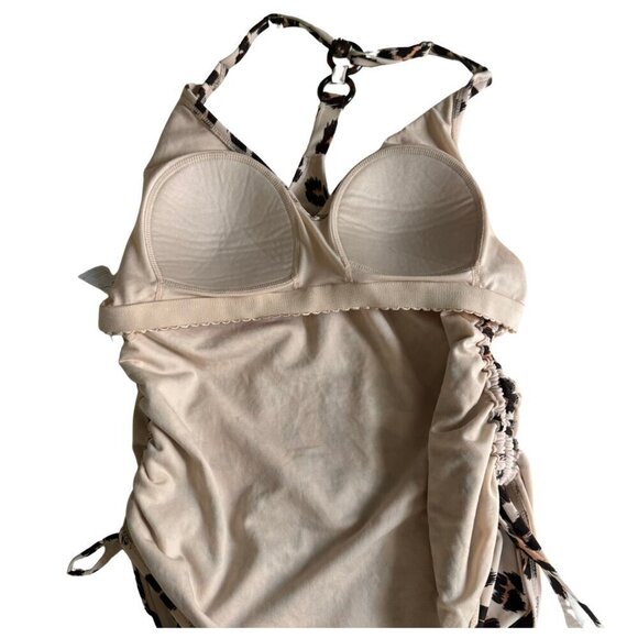 Kona Sol Tortoise Ring Cheetah Print One Piece Swimsuit Cream/Brown Size Large - Picture 7 of 10